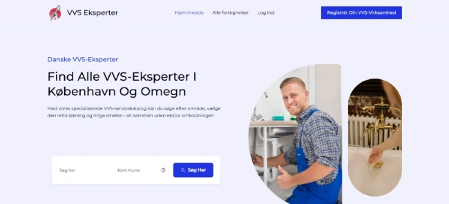 Diseño web para VVS Eksperter en versión escritorio